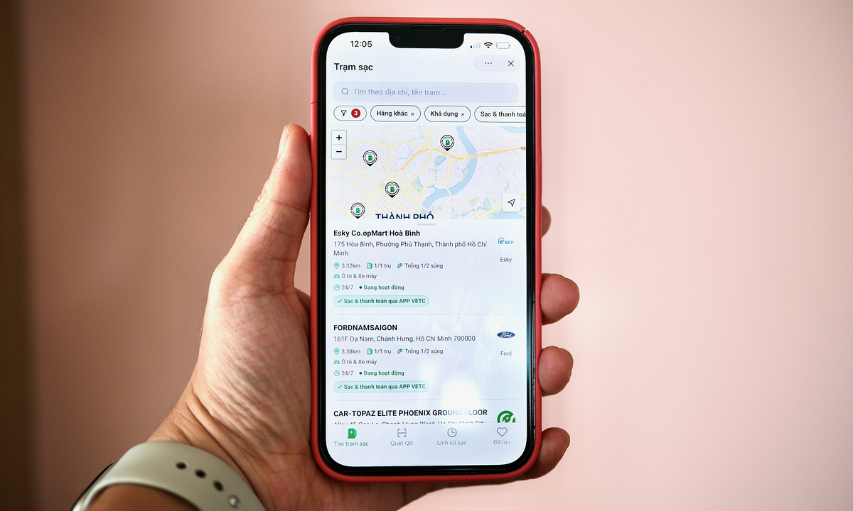 Người dùng có thể tìm 250 trạm sạc xe điện trên app VETC