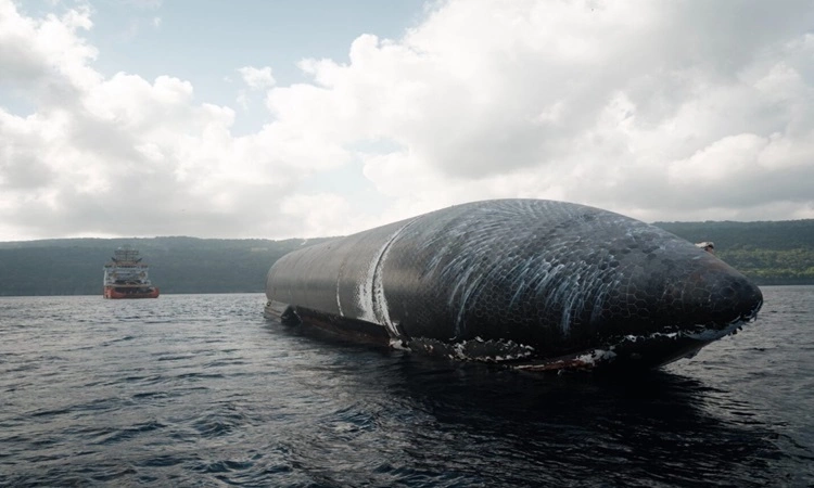 The Ship 40 floats in calm waters near Christmas Island. Photo: SpaceX