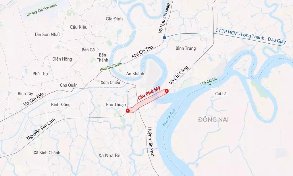 Hướng tuyến cầu Phú Mỹ. Đồ họa: Đăng Hiếu