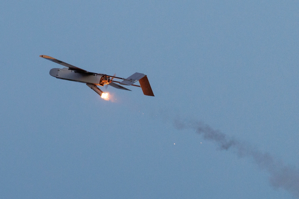 Mẫu UAV tập kích tầm xa FP-1 của Ukraine được phóng vào tháng 7 từ địa điểm không được tiết lộ. Ảnh: Reuters