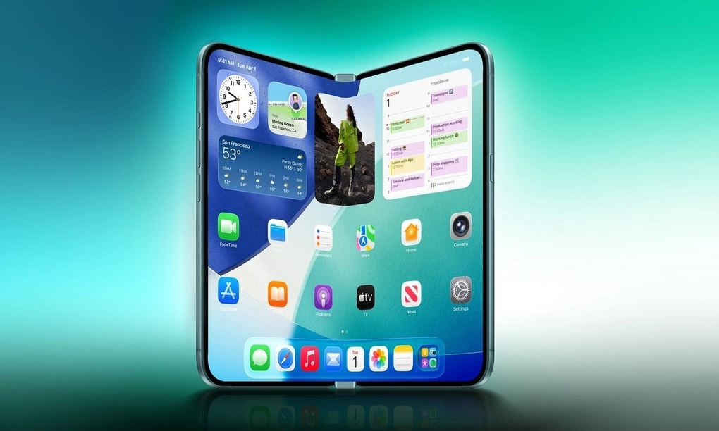 Hình dung về iPhone gập mới của Apple. Ảnh minh họa: Macrumors