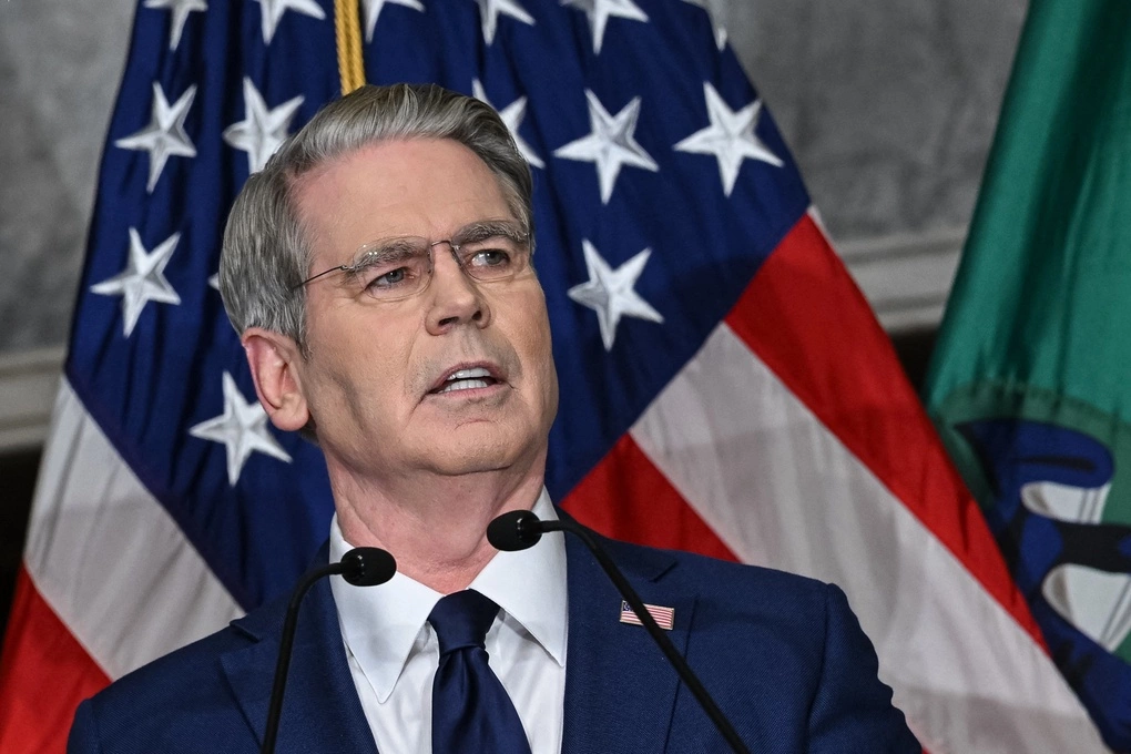 Bộ trưởng Tài chính Mỹ Scott Bessent tại cuộc họp báo ngày 24/8 ở Washington. Ảnh: AFP