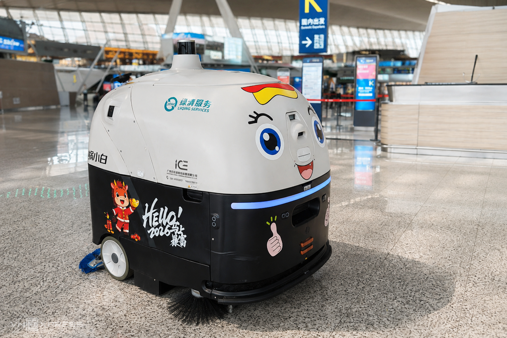 Self-propelled robot cleans at Baiyun airport, China. Photo: Trong Dat