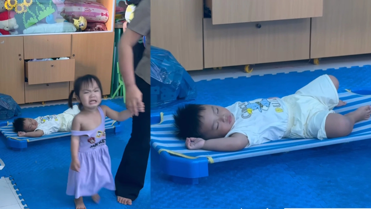 Cả lớp khóc nhè đòi về, cậu bé mầm non vẫn ngủ ngon lành