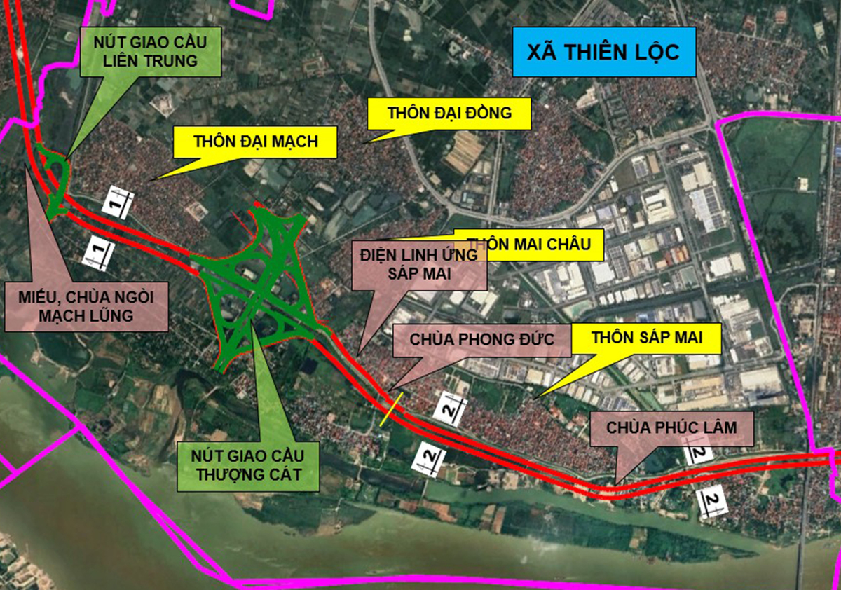 Dự kiến hướng tuyến trục đại lộ sông Hồng qua 16 xã, phường