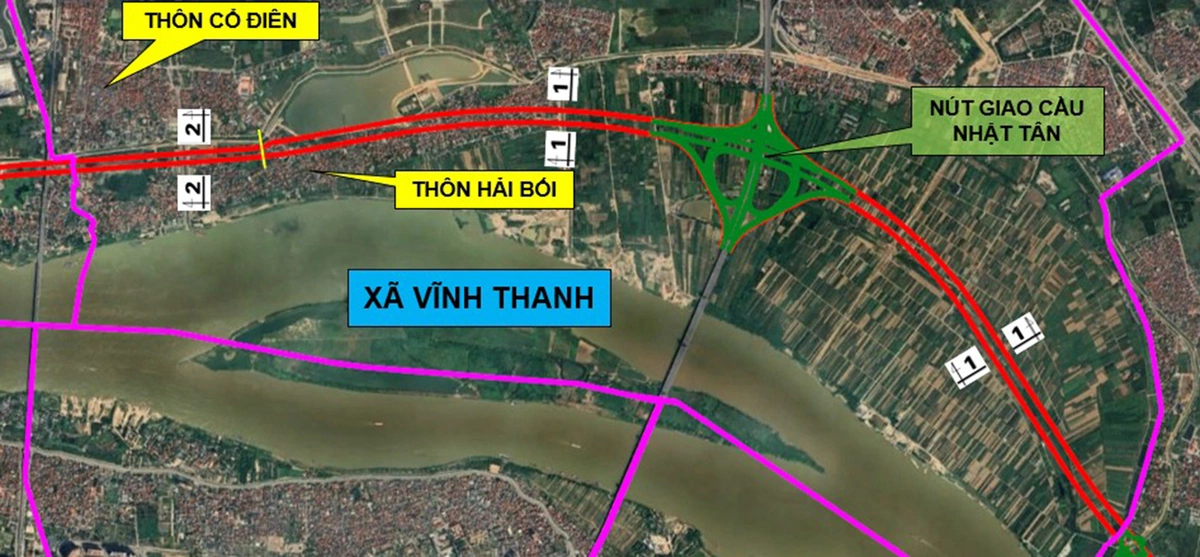 Dự kiến hướng tuyến trục đại lộ sông Hồng qua 16 xã, phường
