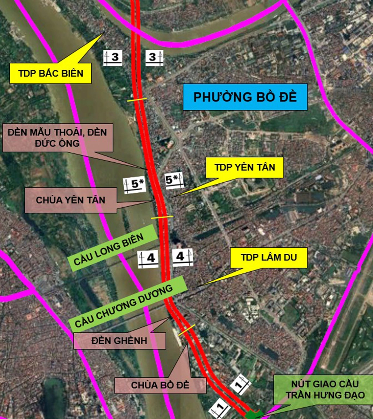 Dự kiến hướng tuyến trục đại lộ sông Hồng qua 16 xã, phường