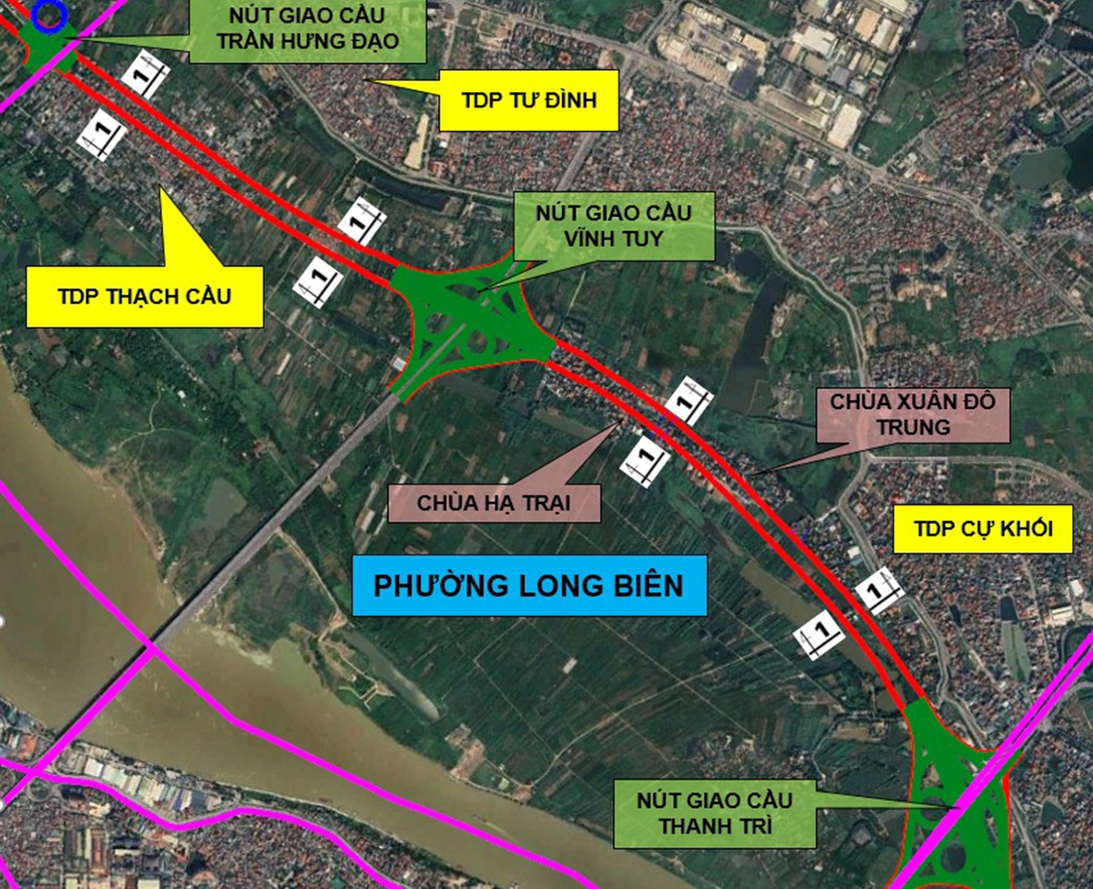 Dự kiến hướng tuyến trục đại lộ sông Hồng qua 16 xã, phường