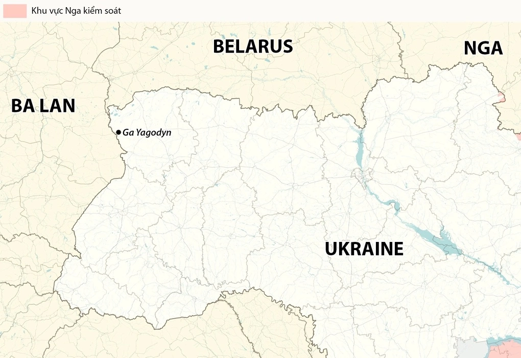 Vị trí ga Yagodyn ở tỉnh Volyn, Ukraine. Đồ họa: RYV