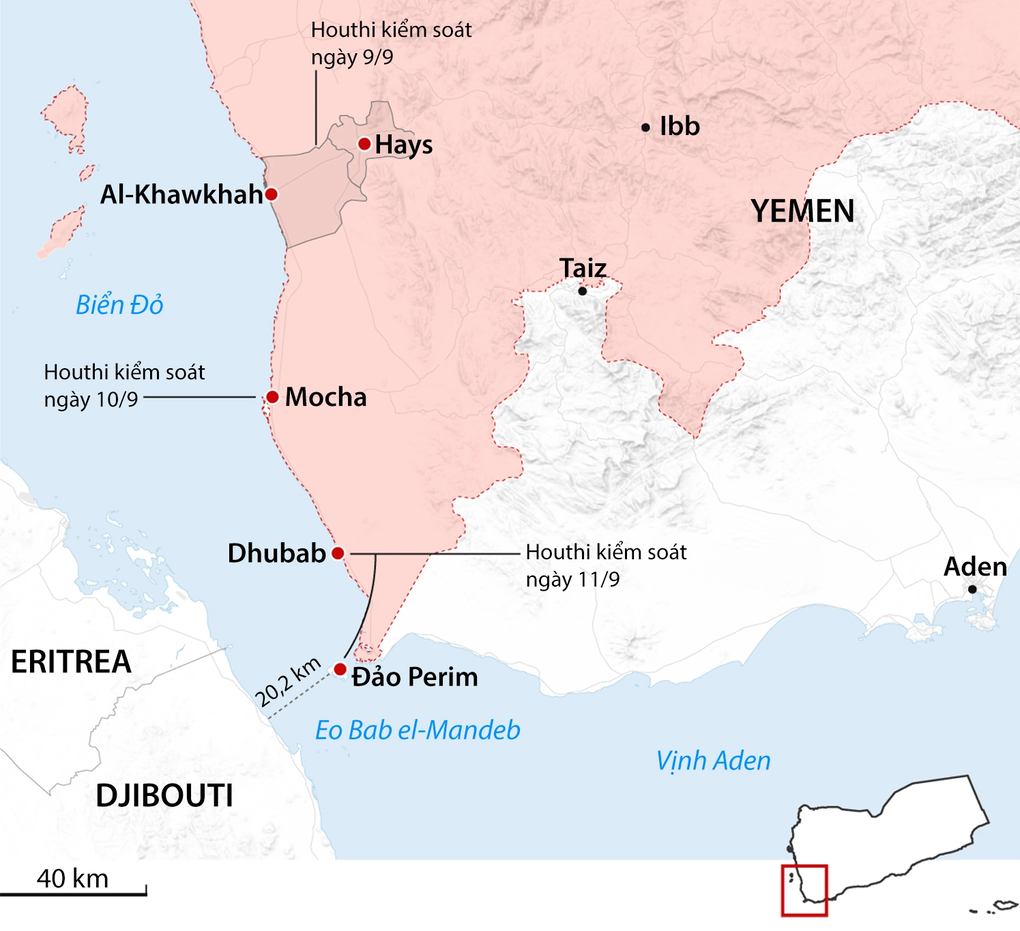 Vị trí đảo Perim và eo biển Bab el-Mandeb. Đồ họa: Guardian