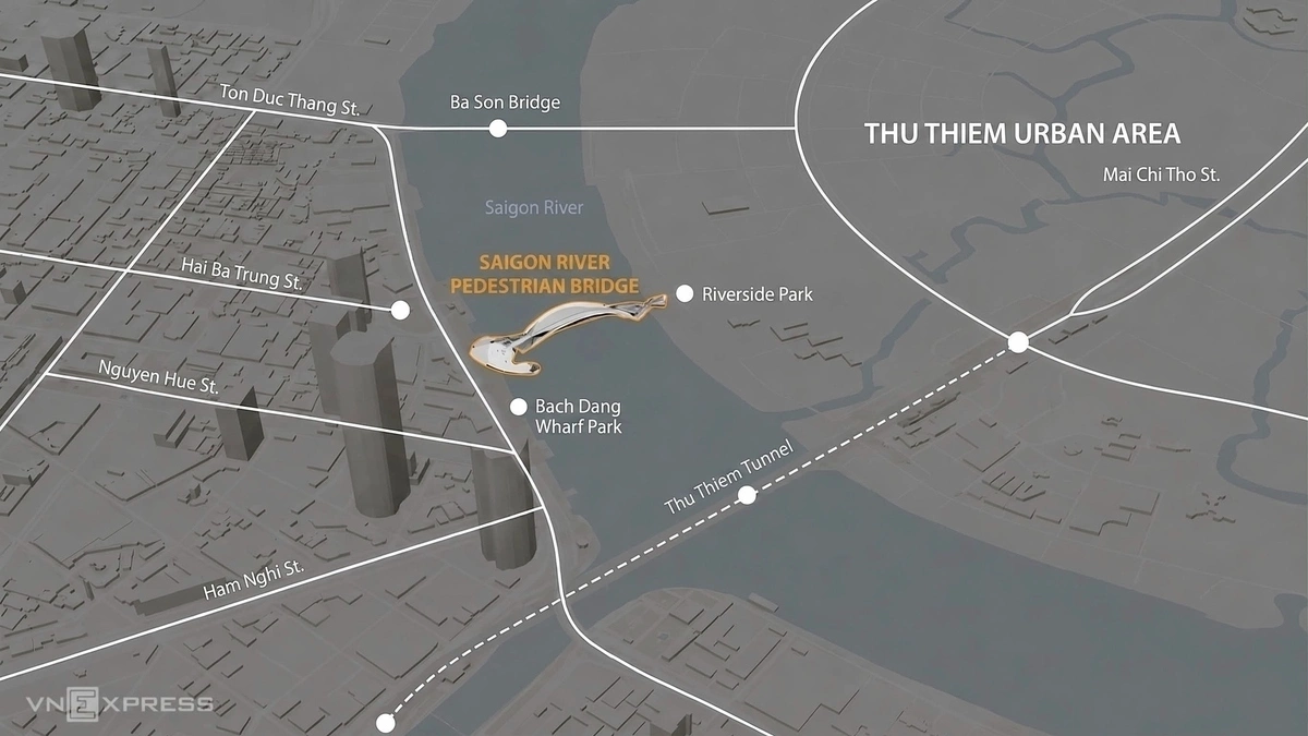 Location of the pedestrian bridge across the Saigon River. Graphic by VnExpress/Hoang Khanh